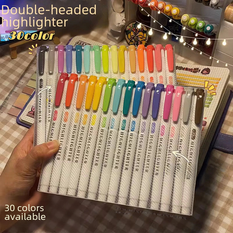 Vintage Double-headed Fluorescent Marker Pen Macaron Colored Highlighter Pen Light Color Student Note-taking