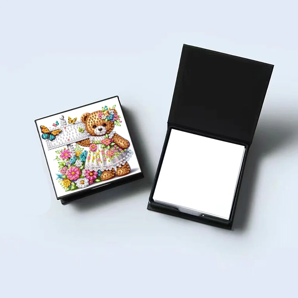 PU Bear Diamond Painting Notecard Box with 160 Sheets of Paper for Adults