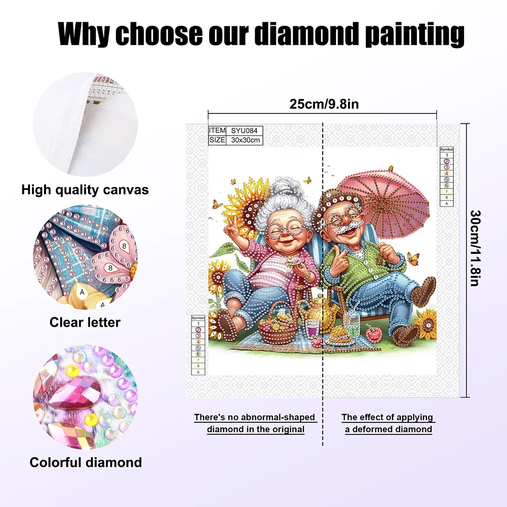 Diamond Painting - Partial Special Shaped Drill - Old Couple(Canvas|30*30cm)