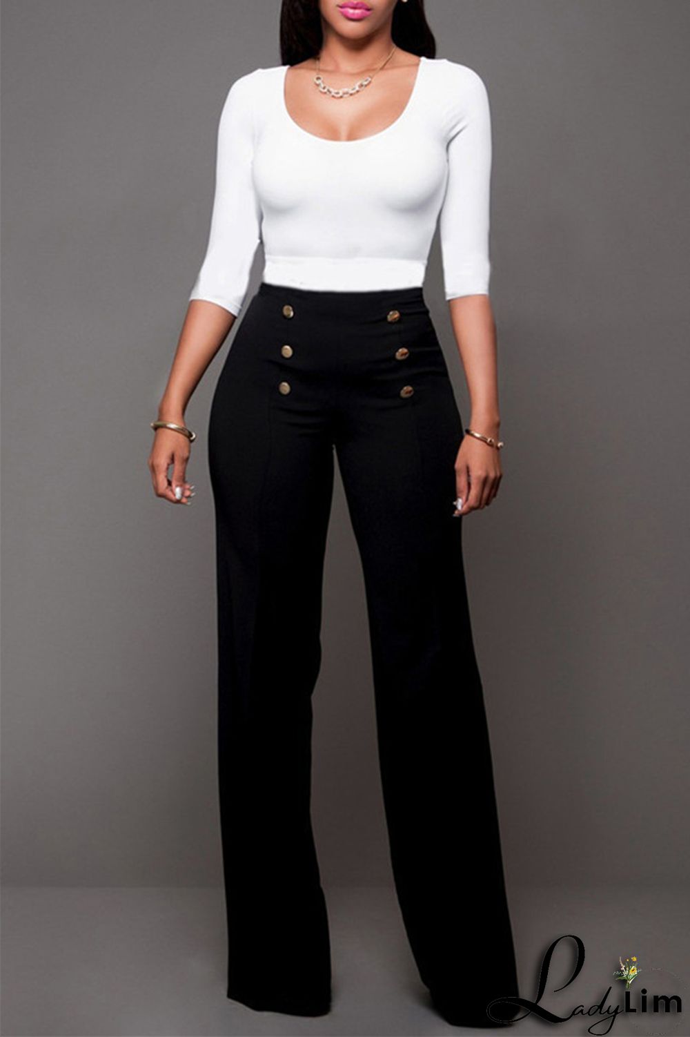 Rose Red Fashion Casual Solid Patchwork Regular High Waist Trousers