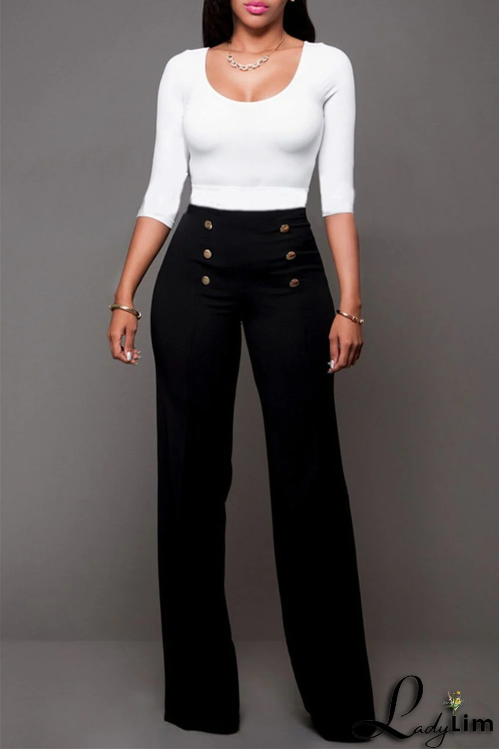 Rose Red Fashion Casual Solid Patchwork Regular High Waist Trousers