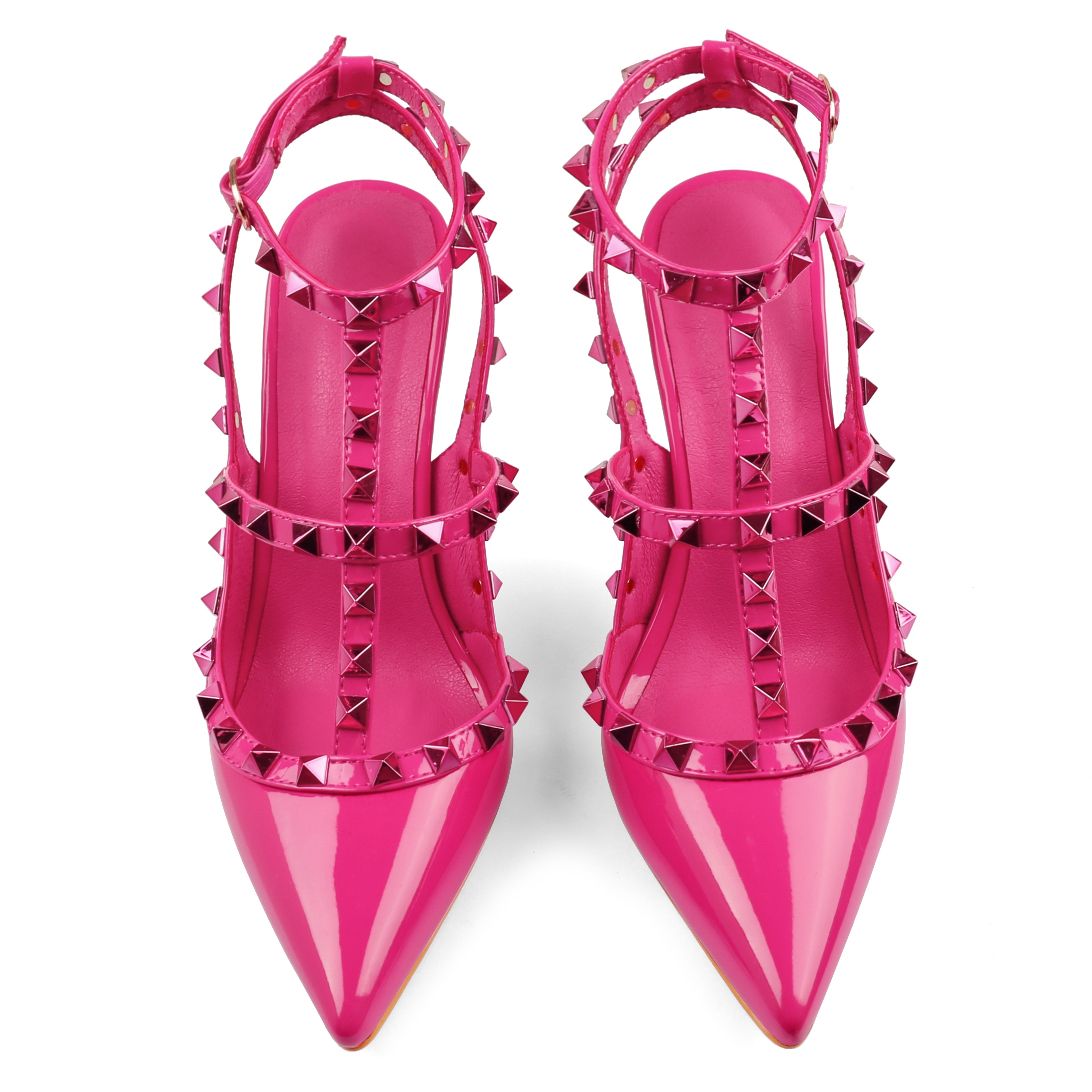 100mm Classic Fashion Square Stud Hot Pink Prom Party Sandals Heels-vocosishoes