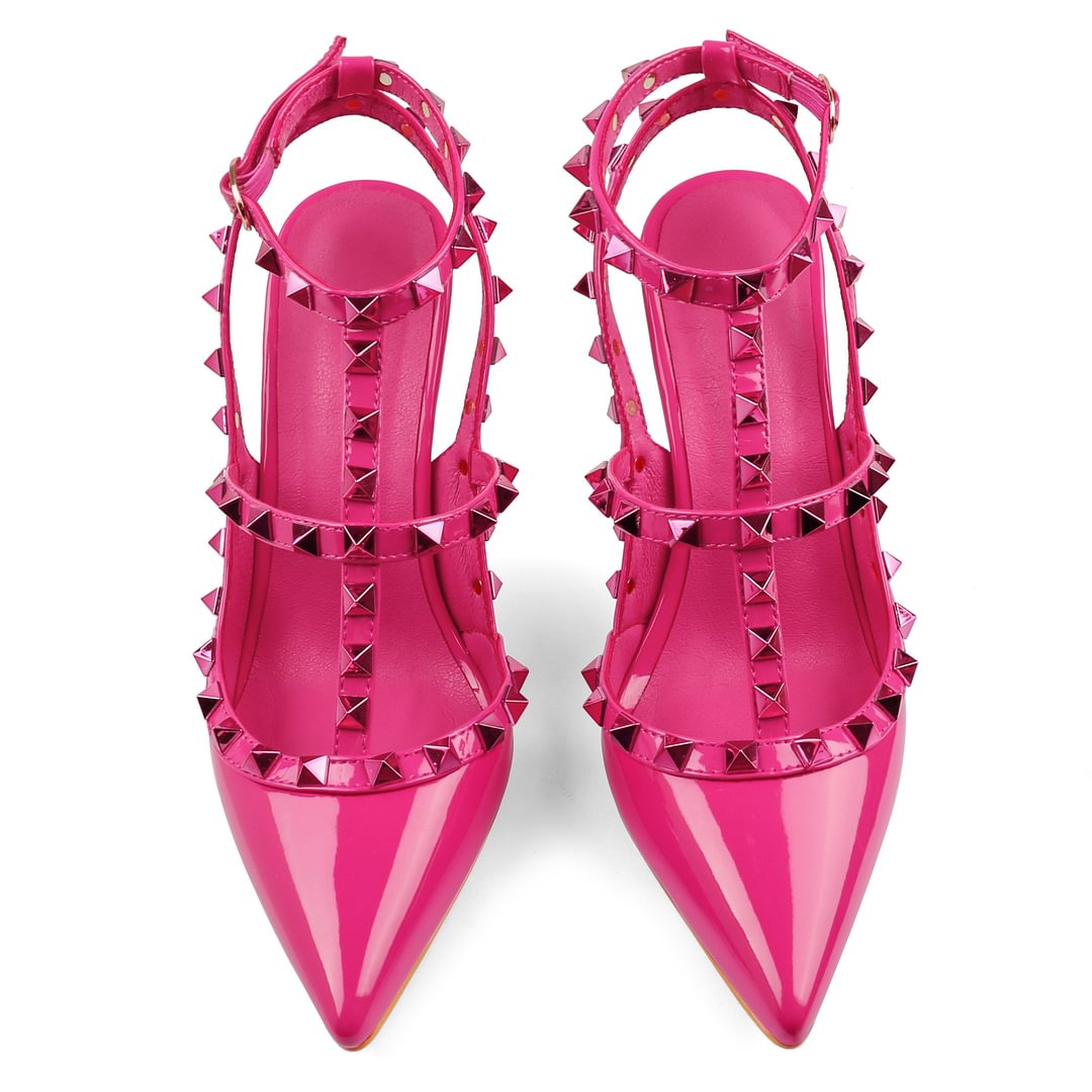 100mm Classic Fashion Square Stud Hot Pink Prom Party Sandals Heels-vocosishoes