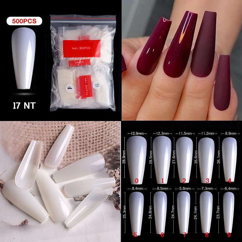 500Pcs False Nail Extension French Natural Transparent Stiletto Coffin False Nails Tips Long Acrylic UV Gel Nail Polish Manicure-Nail Inspo
