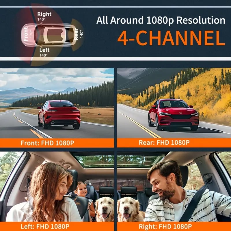 4-Channel 1080P HD Loop Recording Dash Cam