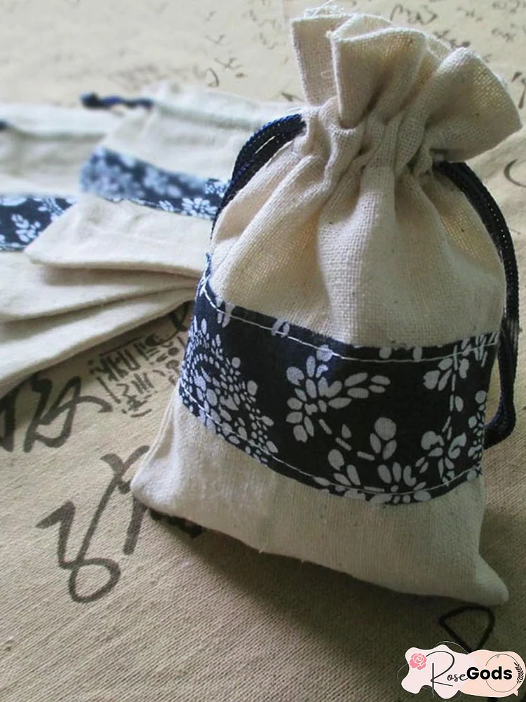 Ethnic Style Cotton and Linen Drawstring Beam Mouth Storage Bag