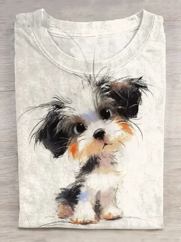 Cute Dog Art Print Casual Short Sleeve T-shirt Eagerlys