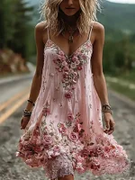 Vintage Boho Floral Embroidery Art Linen Mini Caimi Dress - Image 3