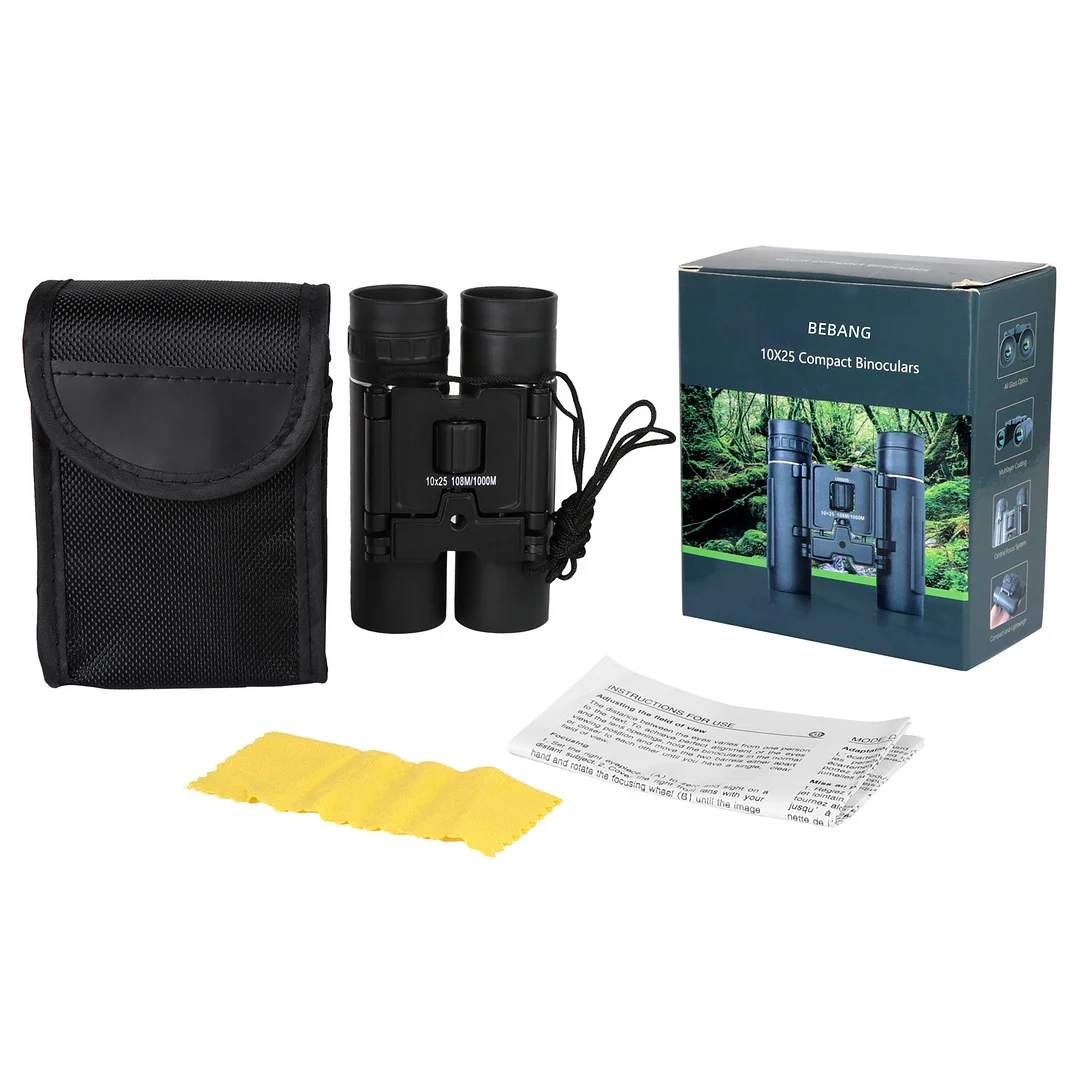 BEBANG 10x25 Binoculars for Kids Adults, Waterproof Small Compact Lightweight Folding Mini Pocket Binoculars for Bird Watching Hiking Travel Concerts Theater Opera