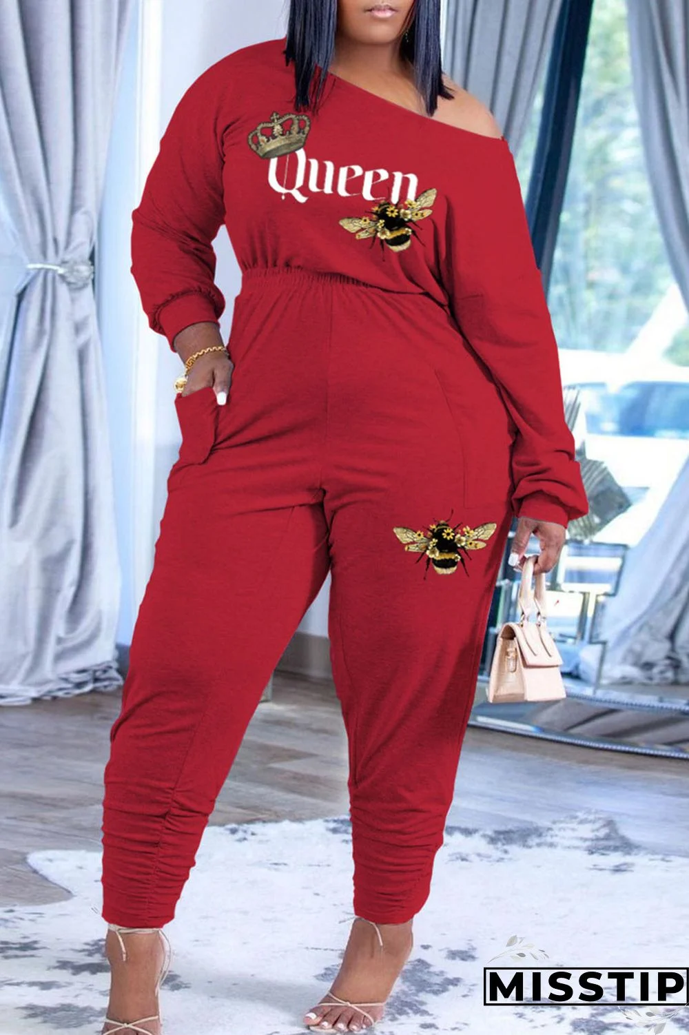 Black Casual Print Patchwork Oblique Collar Long Sleeve Two Pieces