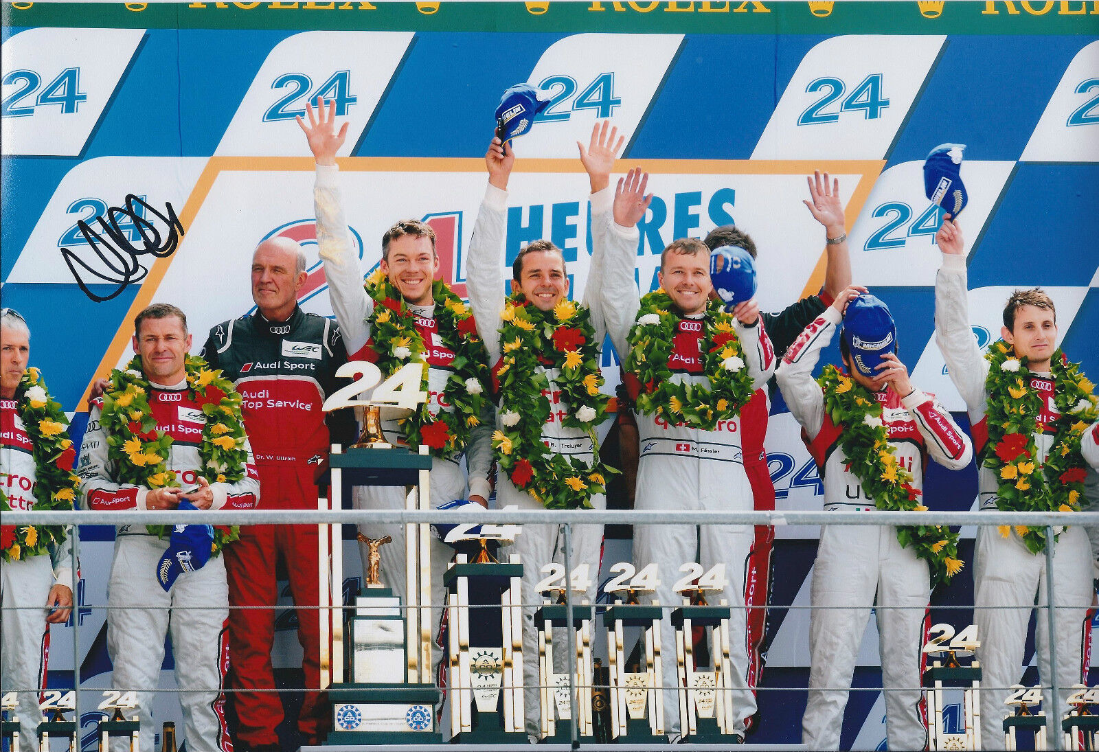 Allan McNISH SIGNED Audi Le MANS Team Podium 12x8 Photo Poster painting AFTAL COA Autograph