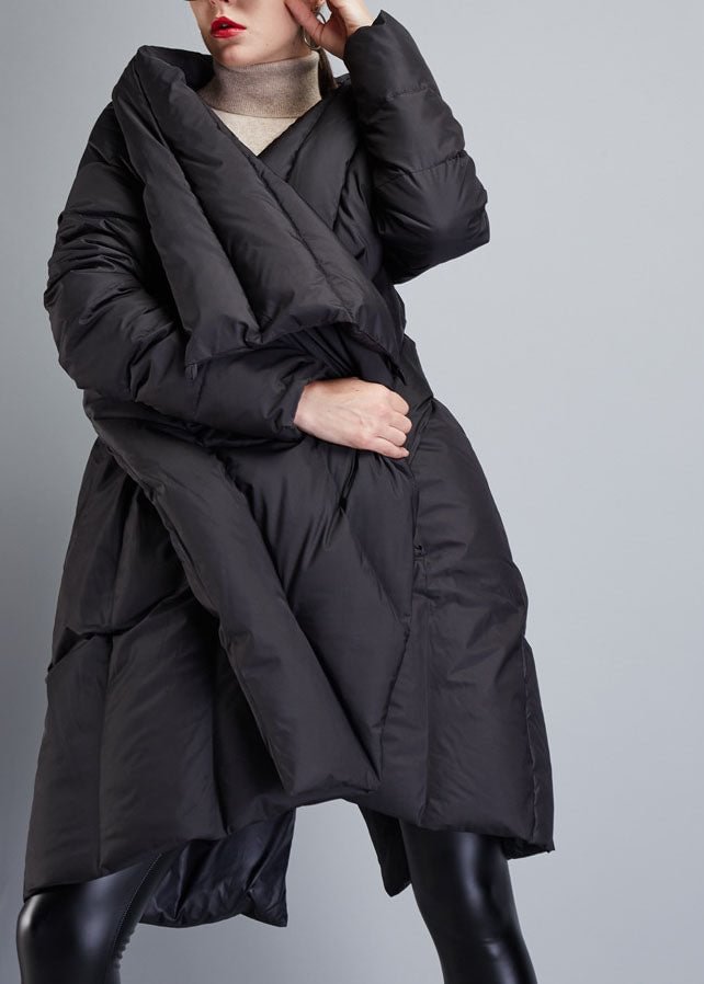 Fine Black Asymmetrical Cloak Duck Down Winter Coats Winter CK1603- Fabulory