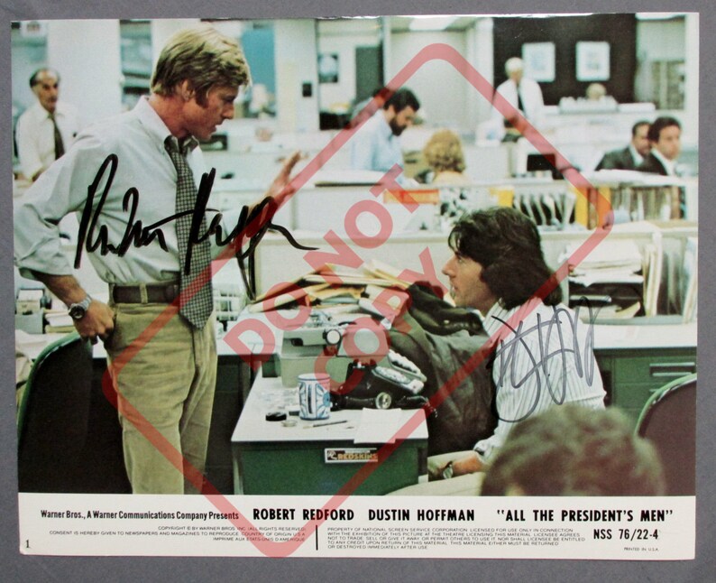 Robert Redford Dustin Hoffman All the Presidents Men Vintage -19768.5x11 Autographed Signed Reprint Photo Poster painting