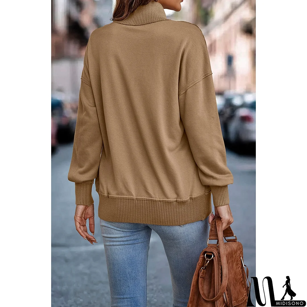 MidiSono - Chic Collared Block Button-Up Sweater