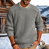 Men's Retro Western Style Knitted Sweater Crew Neck Pullover Black by Inlyline