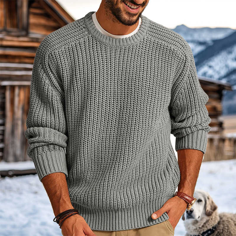 Men's Retro Western Style Knitted Sweater Crew Neck Pullover Black