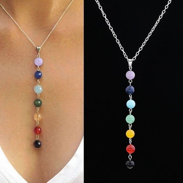 7 Chakra Reiki Beads Healing Gemstone Charms Pendant Yoga Balancing Necklace Lapis/Turquoise/Amethyst/Jade - Shop Trendy Women's Fashion | TeeYours