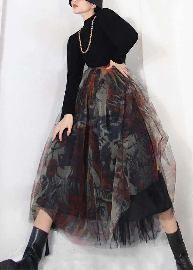 Boutique Black Print asymmetrical design Tiered  Skirt Cozy
