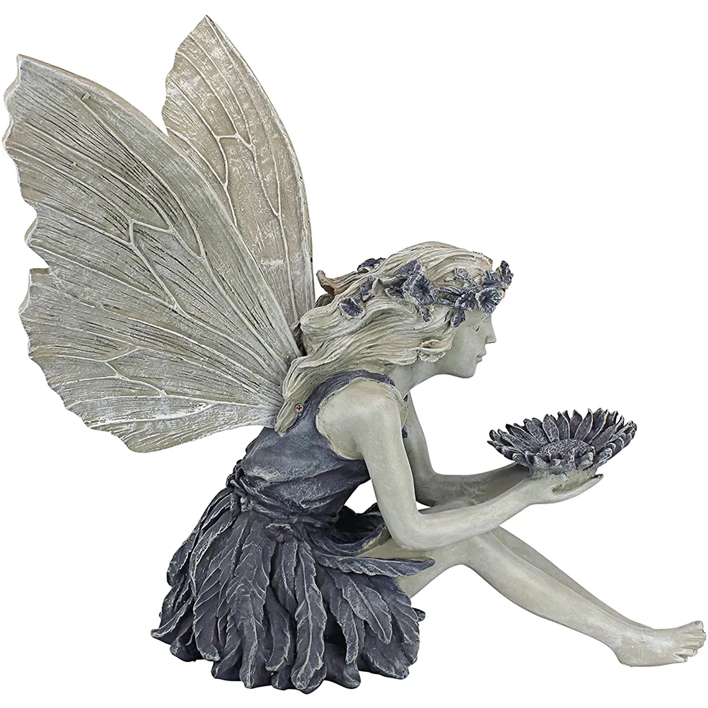 Flower Fairy Sitting Figurines Resin Craft Ornament Yard Art Garden Decor