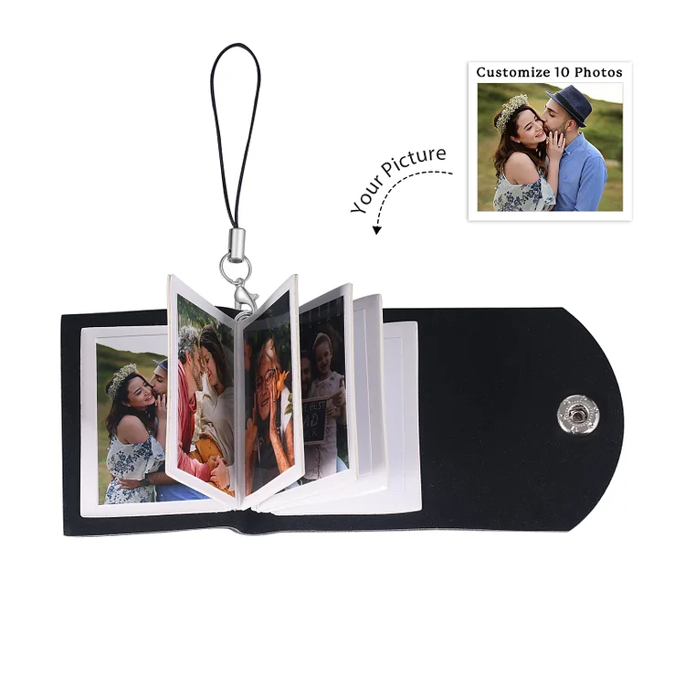 10 Photos - Personalized Mini Album Keychain Customized Photo & Name Leather Keychain Romantic Gift for Her