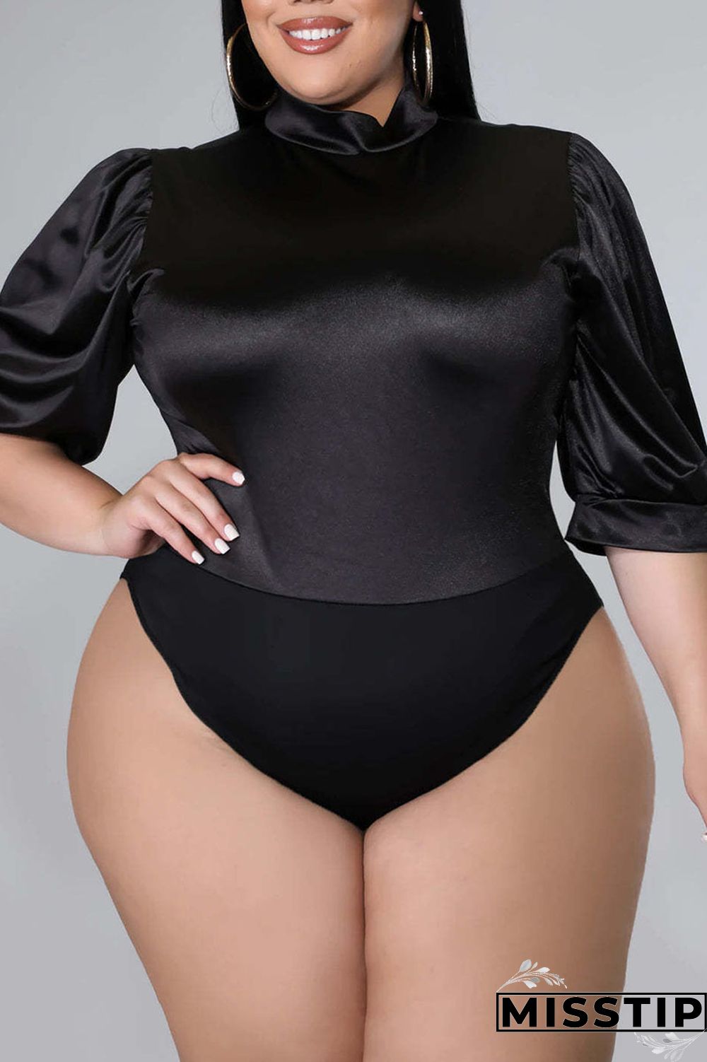 Coffee Casual Solid Patchwork Half A Turtleneck Plus Size Two Pieces