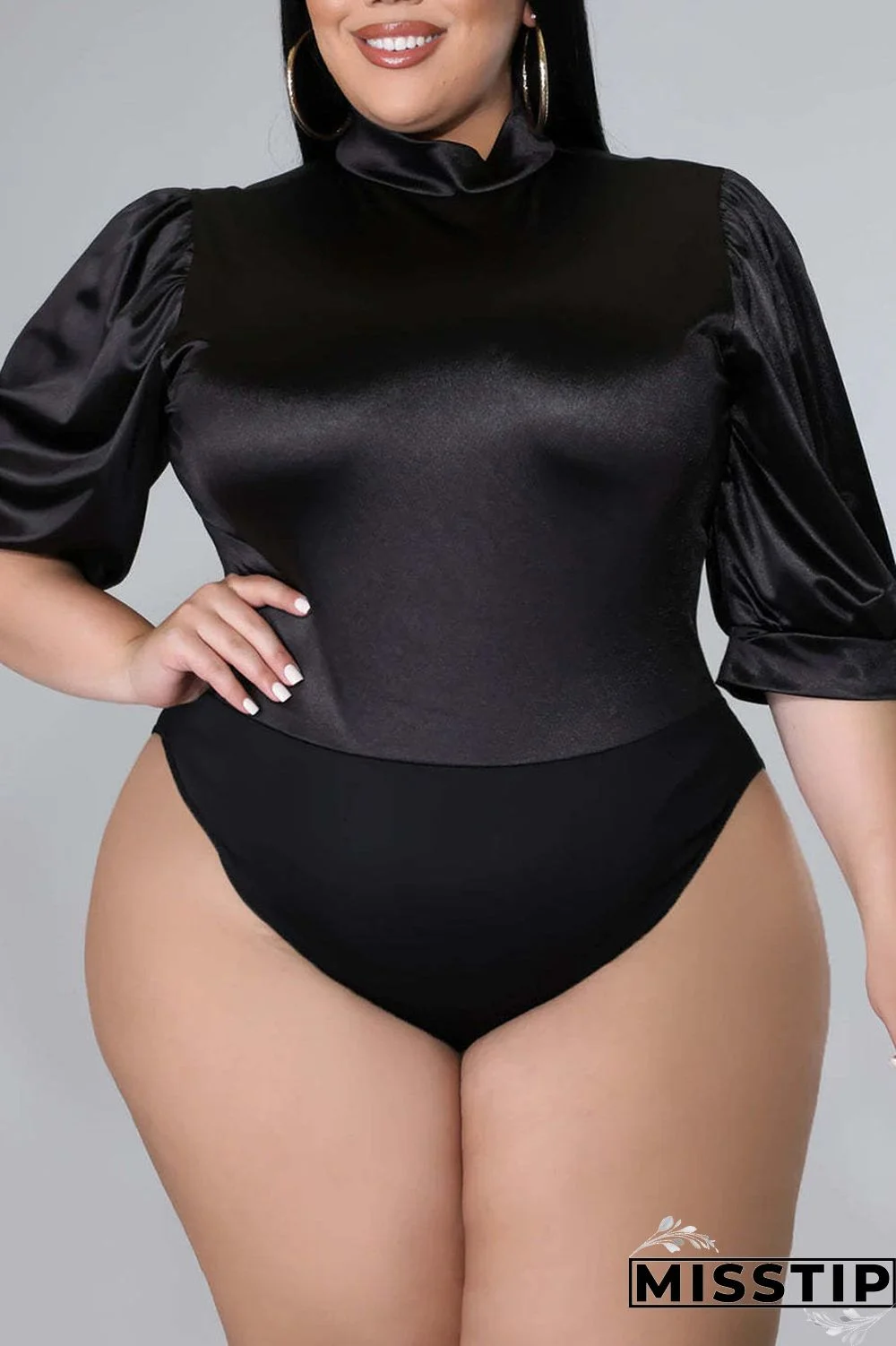 Coffee Casual Solid Patchwork Half A Turtleneck Plus Size Two Pieces