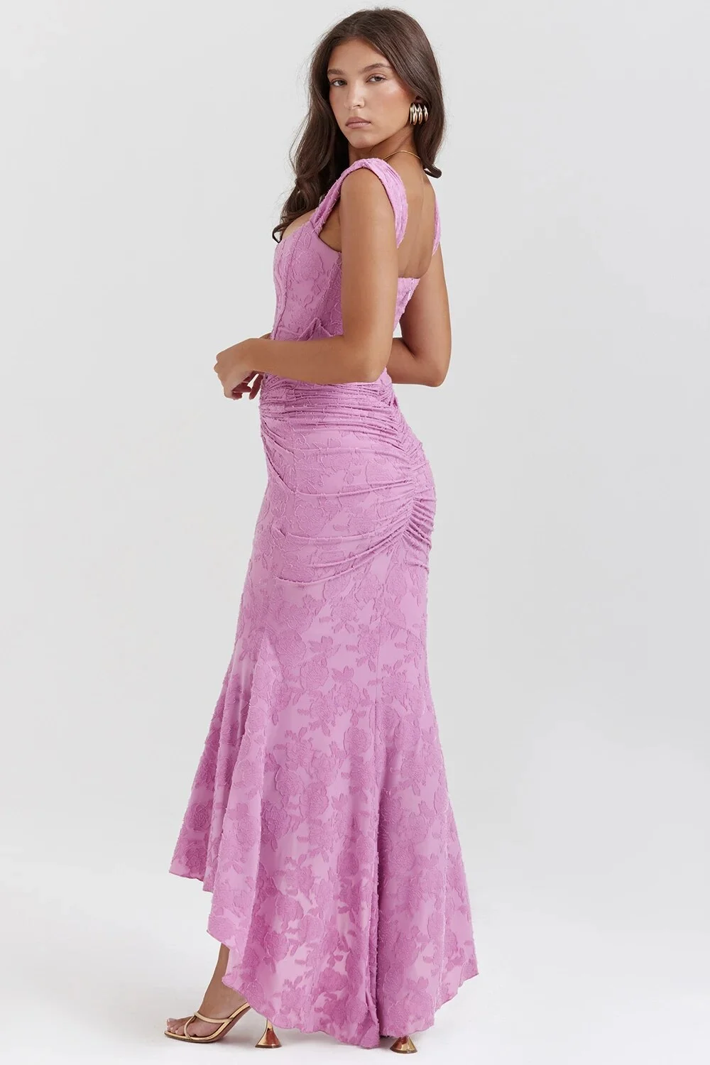 Churchf Purple Lace Floral Frill Corset Maxi Dress