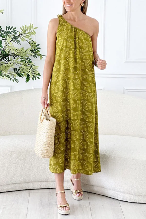 Olive Asymmetrical Leaf Dress