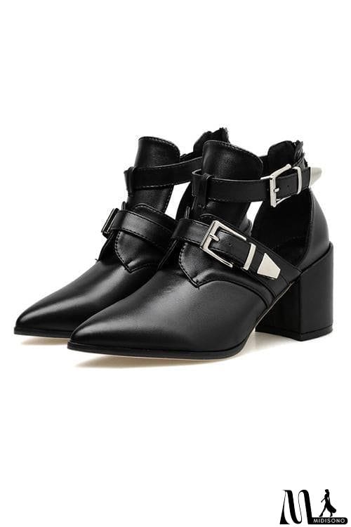 MidiSono - Leather Buckle High Heels Boots