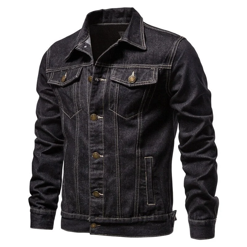 New 2021 Cotton Denim Jacket Men Casual Solid Color Lapel Single Breasted Jeans Jacket Men Autumn Slim Fit Quality Mens Jackets