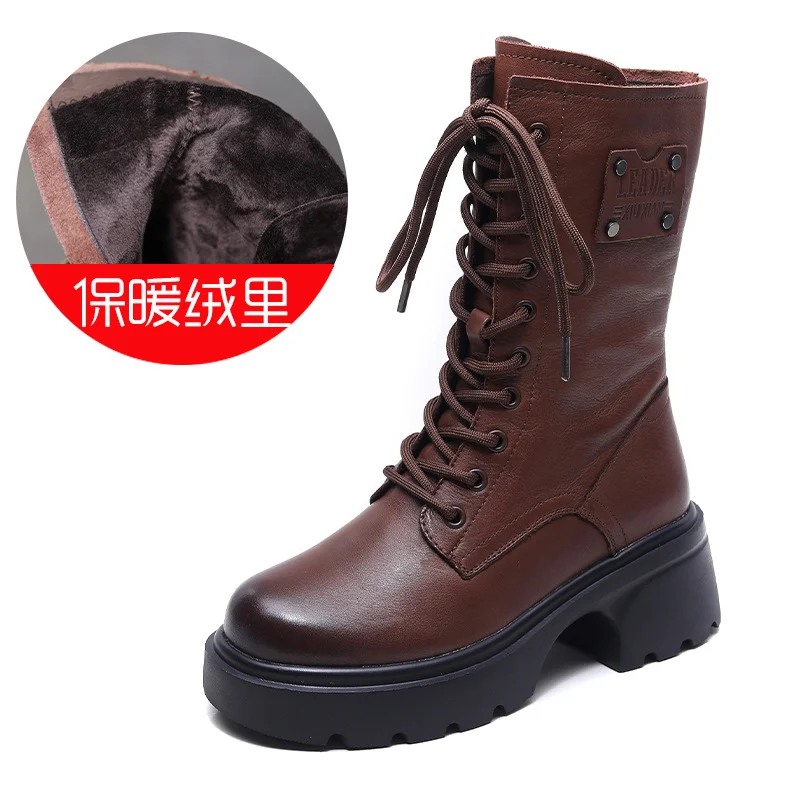 Yyvonne Boots Thick Background Retro Martin Boots Women Leather Autumn And Winter New Velvet And Coarse And Locomotive Boots