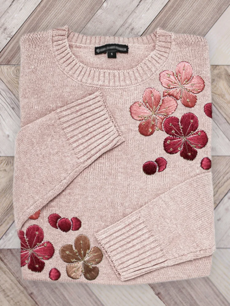 Cherry Blossom Japanese Embroidered Knit Sweater