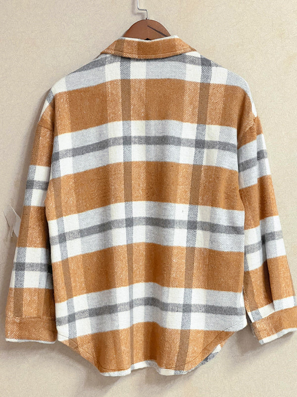 Women's Long Sleeve V-neck Plaid Graphic Printed Coats