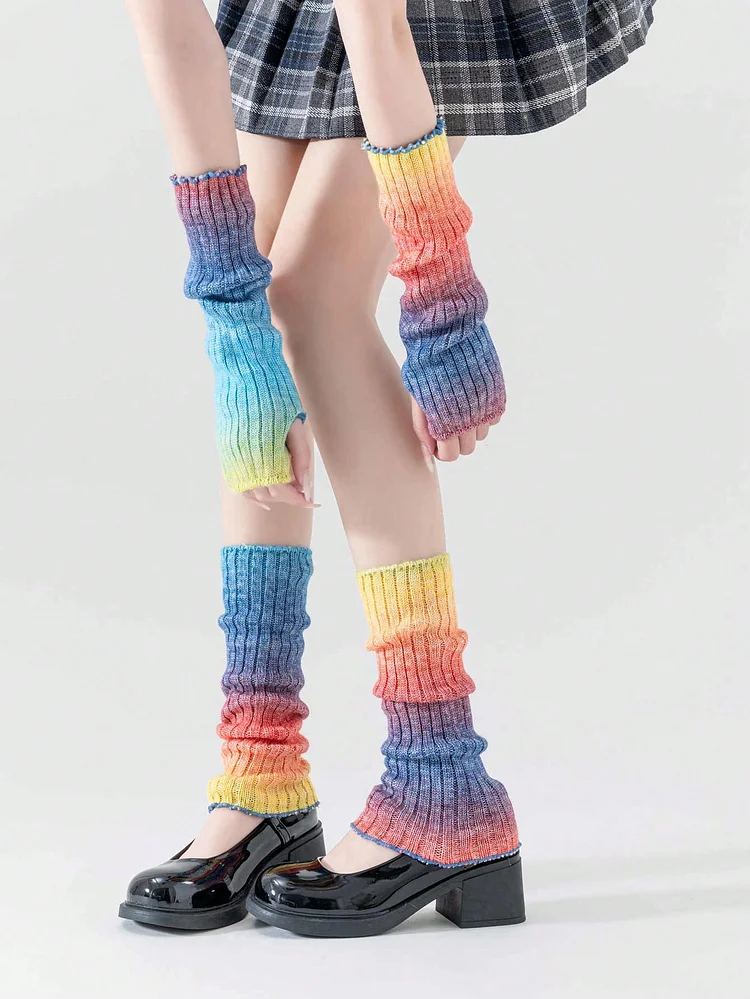  Halloween Women Arm Sleeves/Leg Warmers, Gradient Color Knitted Knitted Sleeves/Stockings