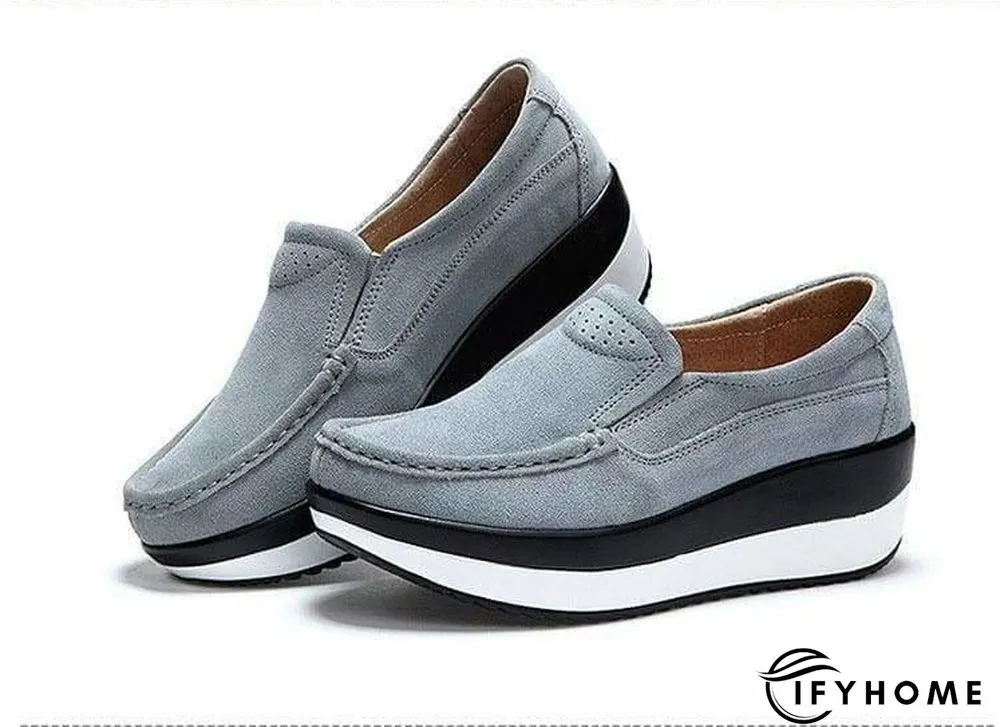 Women's Platform Loafers Flat Shoes Cow Suede Leather Moccasins Shoe | IFYHOME