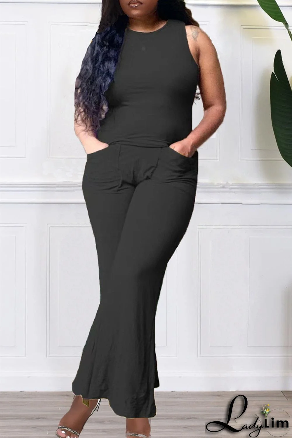 Purple Fashion Casual Solid Split Joint O Neck Sleeveless Two Pieces