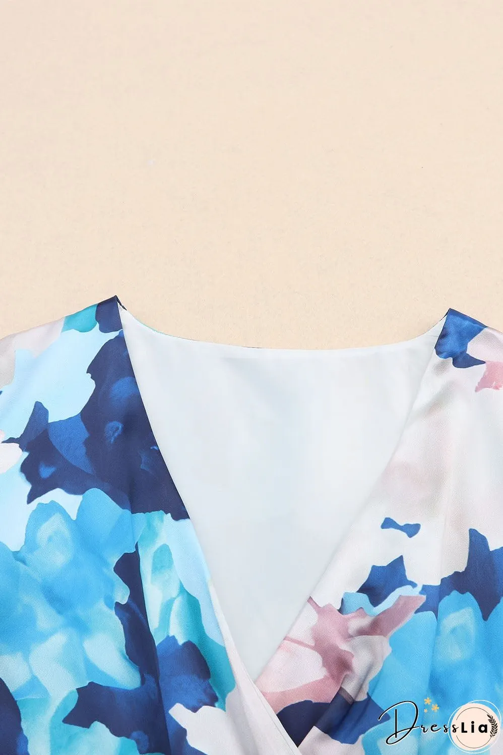 Abstract Floral Long Sleeve Tied Ruffle Dress