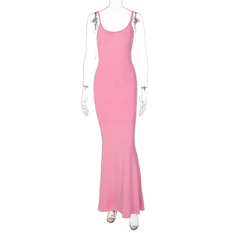 Casual Sleeveless High Waisted Slim Fit Camisole Long Dress QueenFunky