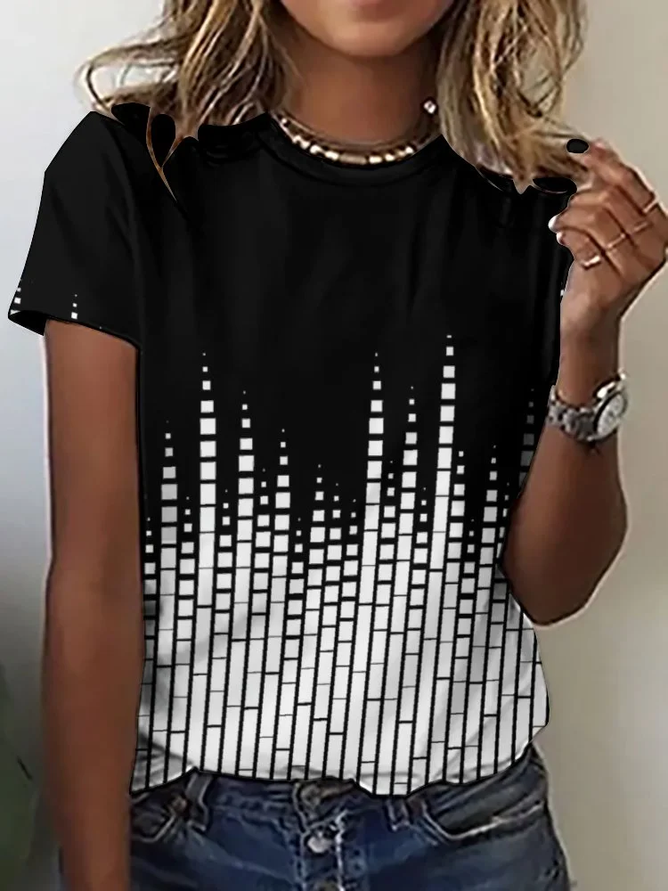 Printed Short Sleeve Casual T-shirt for  Women and Men Unisex Pattern Ray, Black, White
