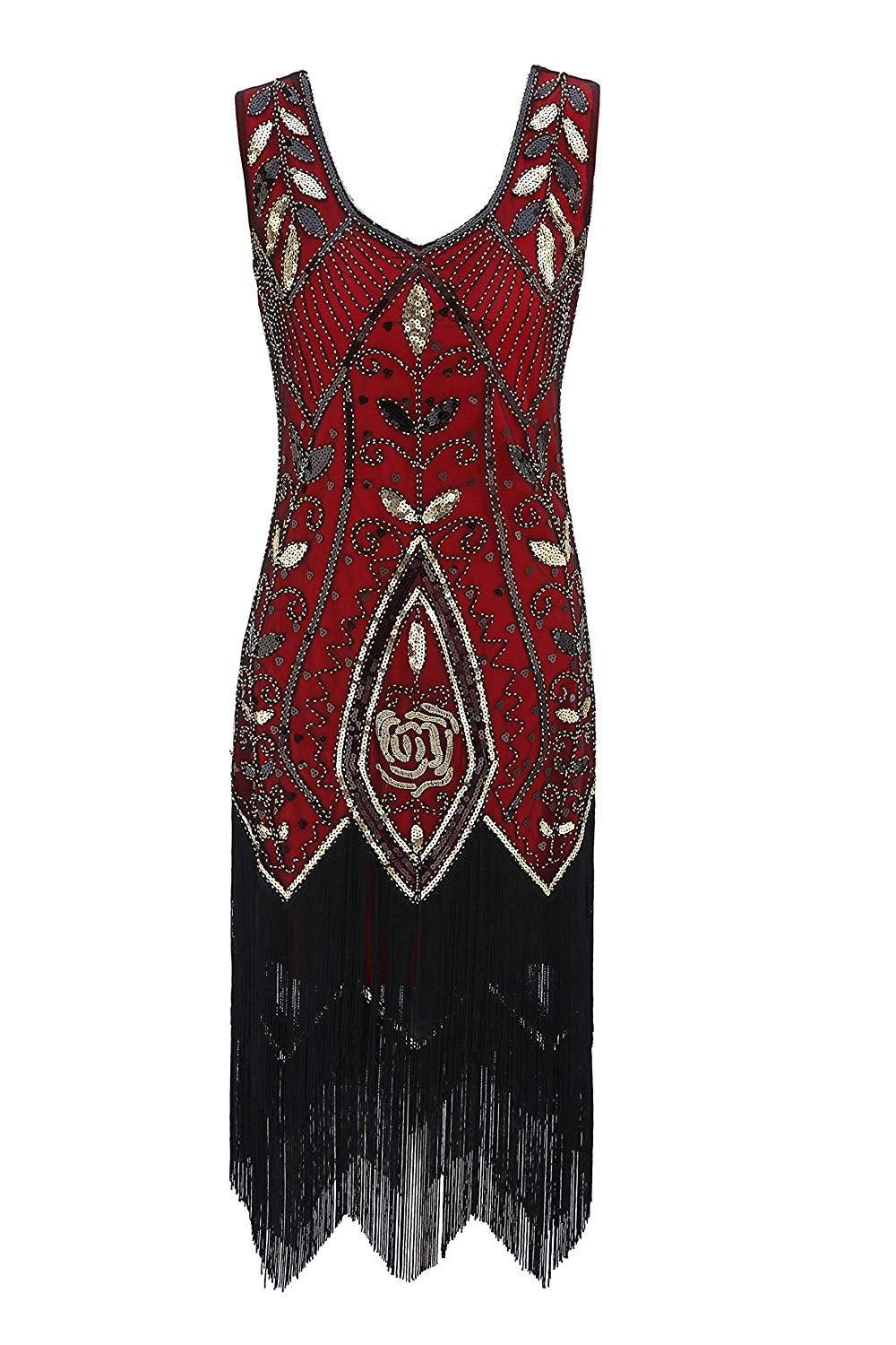 Women's 1920s Vintage Flapper Fringe Beaded Great Gatsby Party Dress