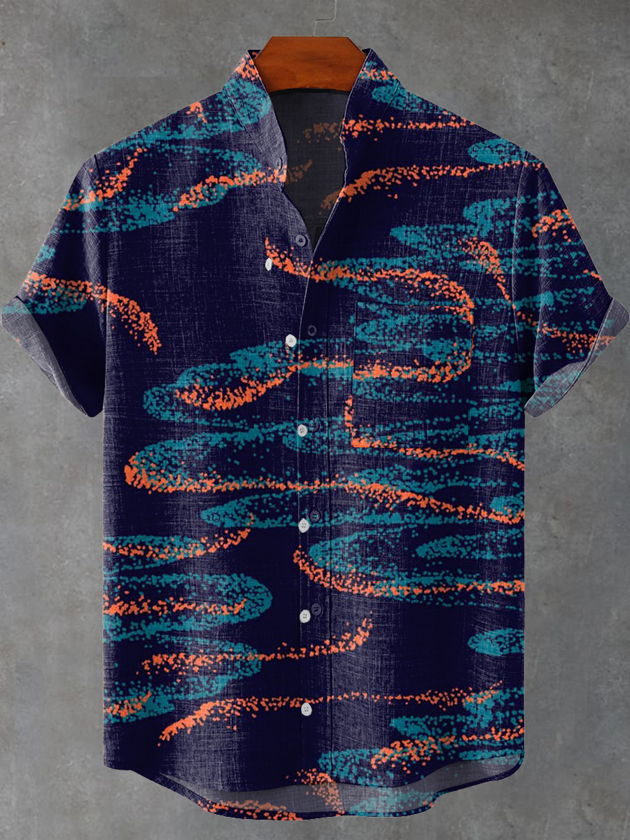 Artistic Abstract Lines Vintage Print Casual 100% Cotton Shirt
