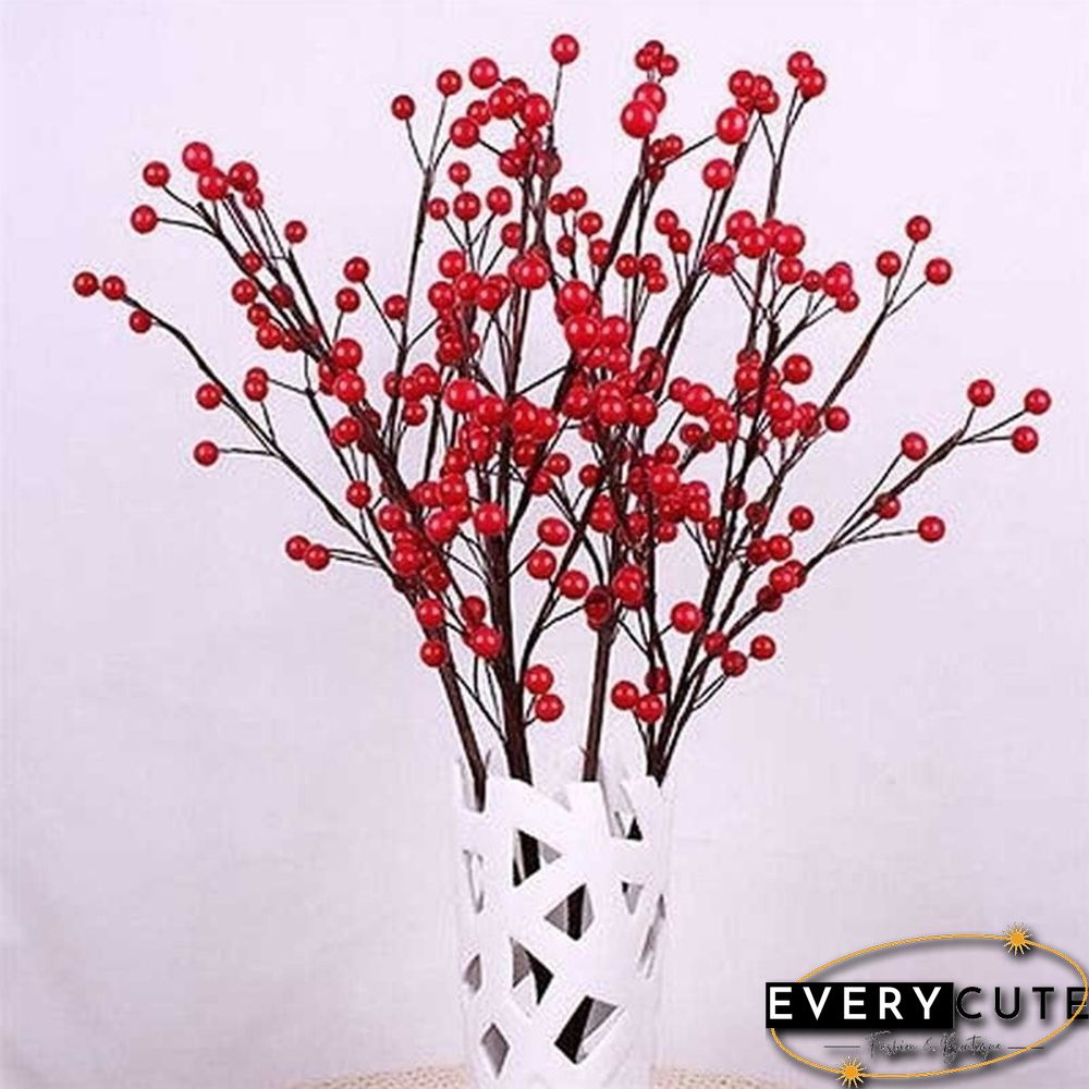 100Pcs Artificial Red Holly Berry Christmas Decor On Wire Bundle Garland Wreath