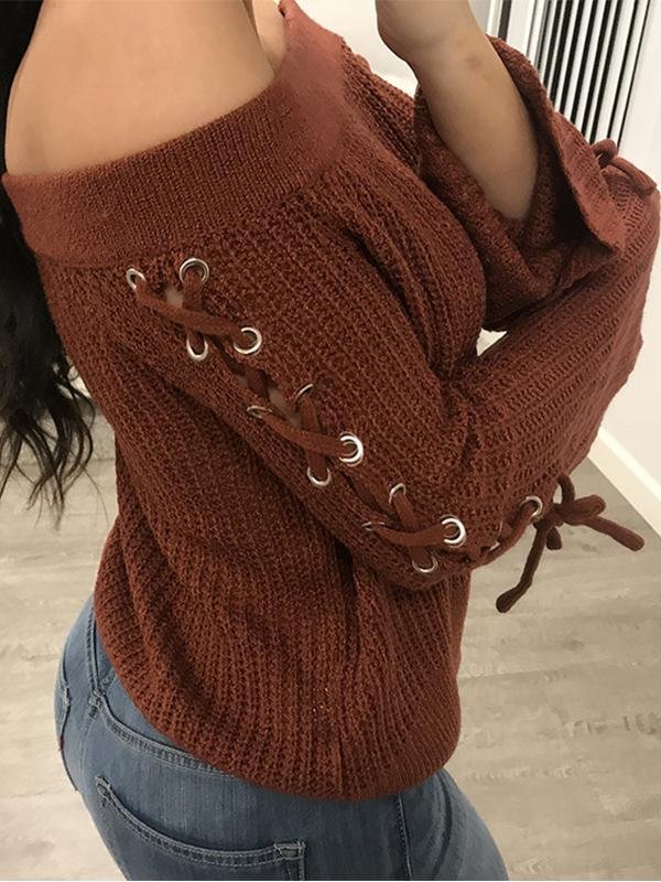 Womens Casual Long Sleeve Off The Shoulder Loose Knit sweater Tops