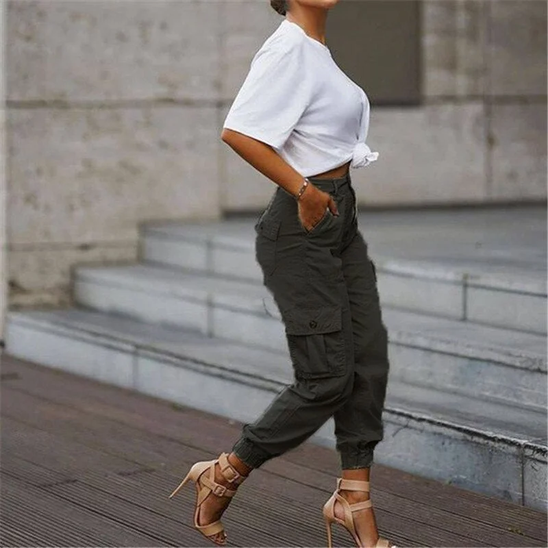 Casual Cargo Stacked Pants Women Y2K Spring Autumn High Waist Harem Sweatpants Pocket Female Sweat Pants Jogger Trousers