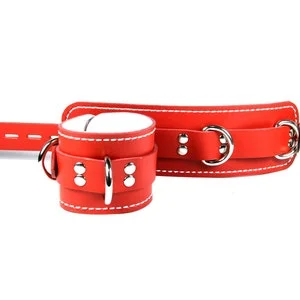 pornhint Pornhint Leather Locking Cuffs - Red with White  Lining - Pair of Wrist Cuffs (or) Ankle Cuffs - Choice of Stitching