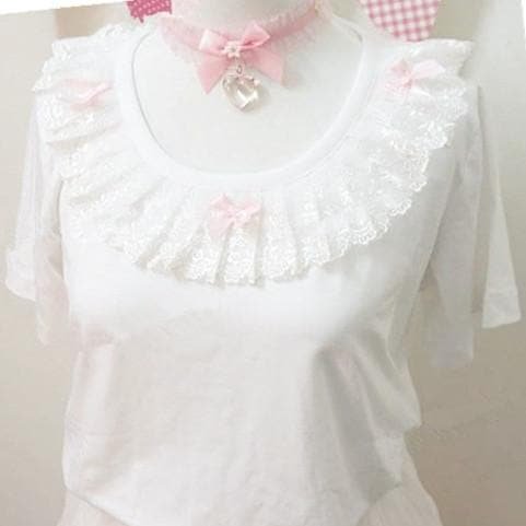 White Lolita Bow Lace Short Sleeve Top SP167030