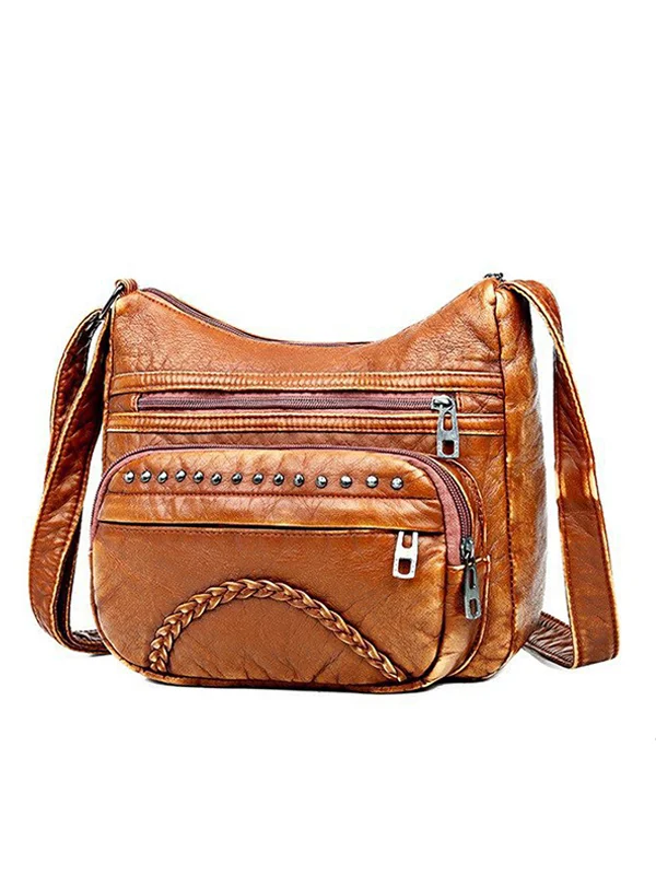 Vintage Studded Washed Leather Bag