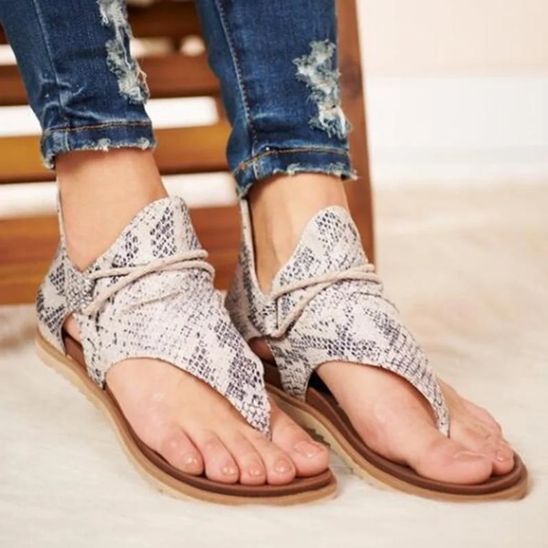 Summer Women Flats Sandals Fashion Strap Leopard PU Leather Bohemia Shoes Casual Open Toe Roman Gladiator Flip Flops Sandals