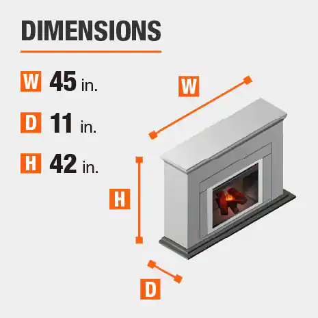The dimensions of this fireplace are measured in Width x Depth x Height