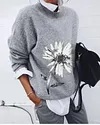 White Daisy Gray Long Sleeve Sweater